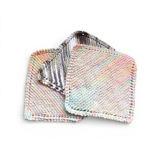 (3) Handmade Knitted Dishcloths Washcloths 100% Cotton Buttercream Ombre Browns